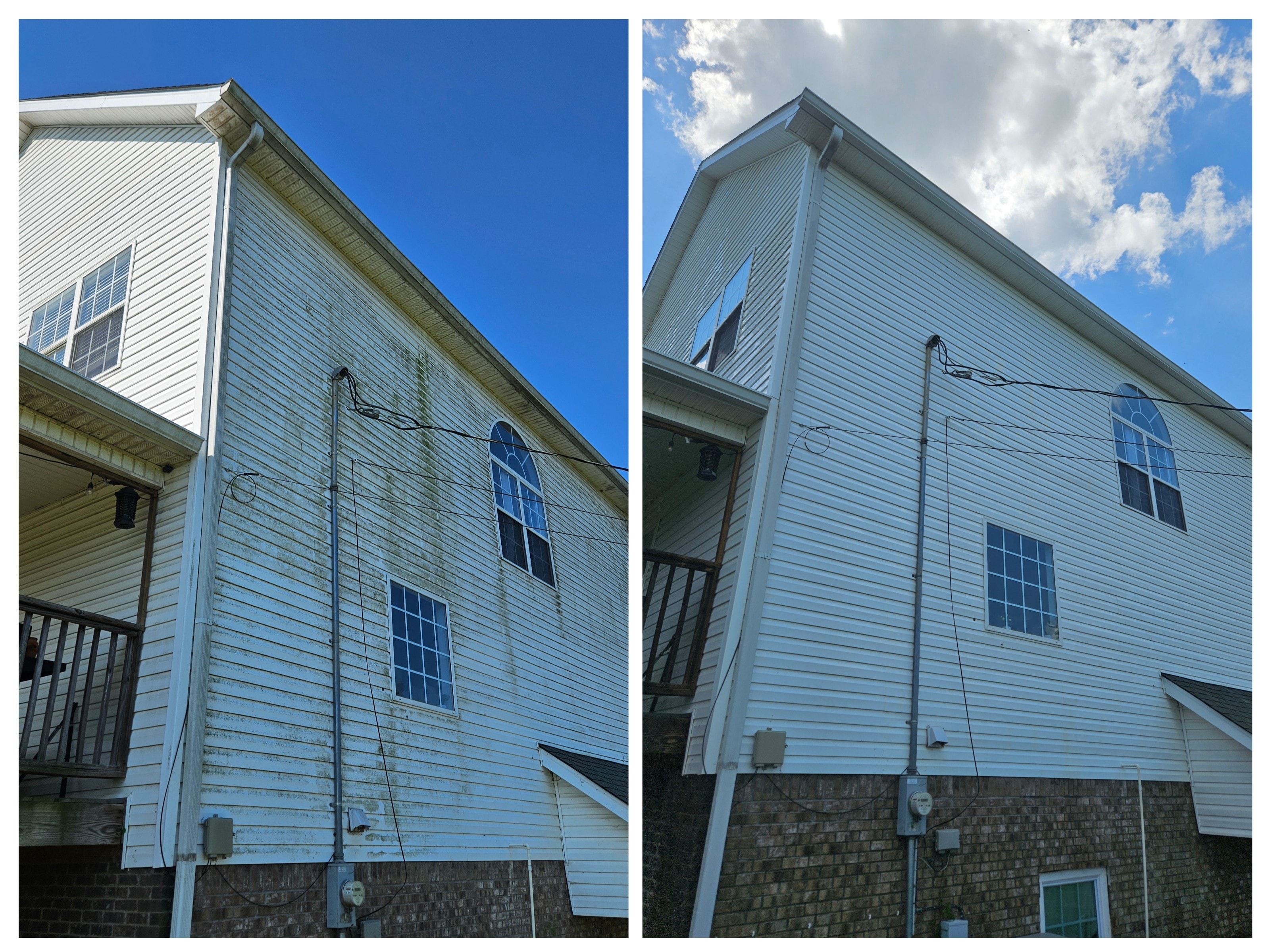 Vinyl siding before and after softwash cleaning
